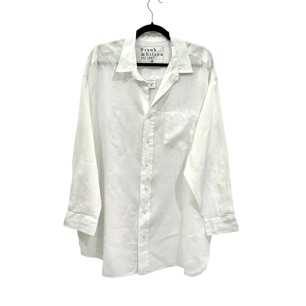 Frank & Eileen Mackenzie Linen Shirt White Oversized Size OS Button Up - Picture 6 of 11